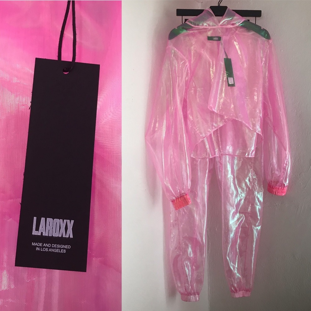 Laroxx Pink Organza sweatpants & Hoodie Set sz S